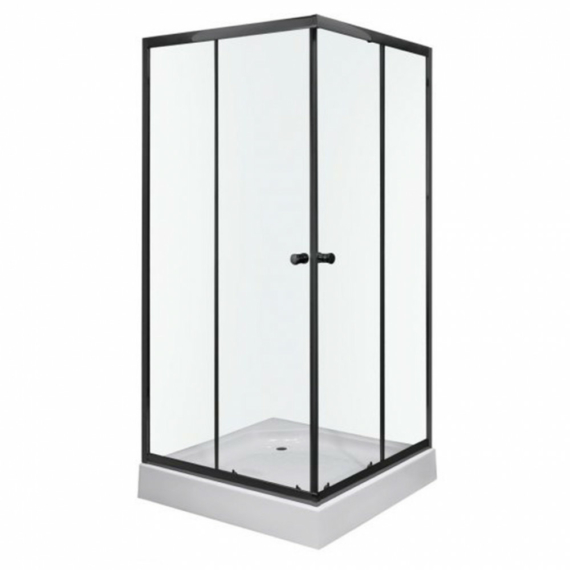 Olga SQ black szögletes zuhanykabin tálcával 80x80x196cm - fekete profil, víztiszta üveggel