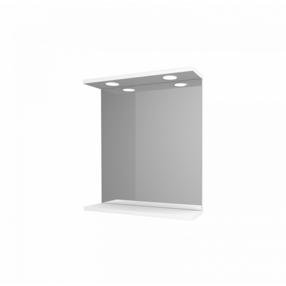 Toscano fürdőszoba tükör 55 cm LED megvilágítással, magasfényű festett, fehér polcos
